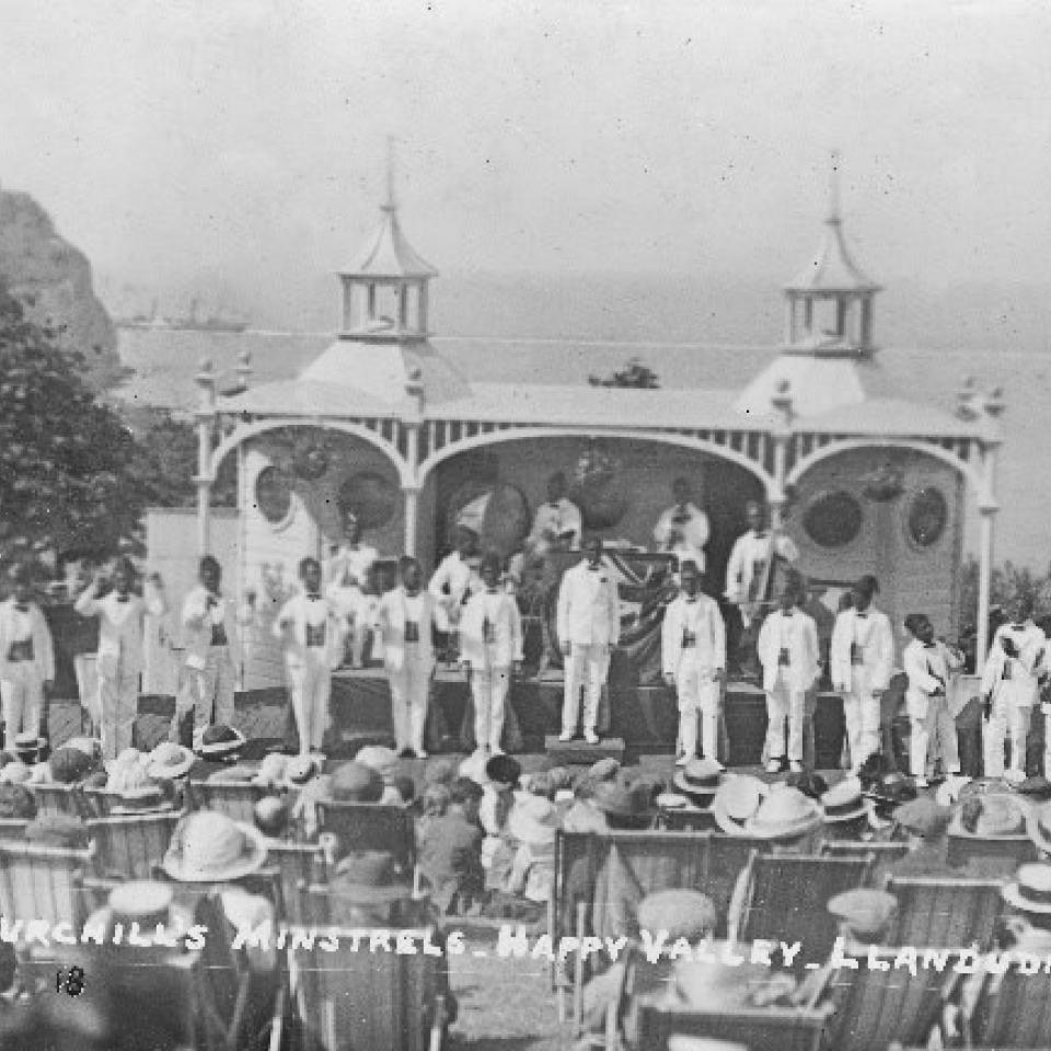 Churchill’s Minstrels at the Happy Valley Theatre, Llandudno, in the 1930s